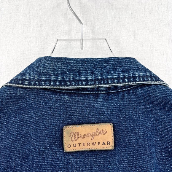 WRANGLER Vintage Denim Coat Mens Medium Blue Button Front Full Length Unisex - Picture 11 of 16